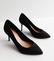 New Look Extra Wide Fit Black Suedette Pointed Stiletto Heel Court Shoes